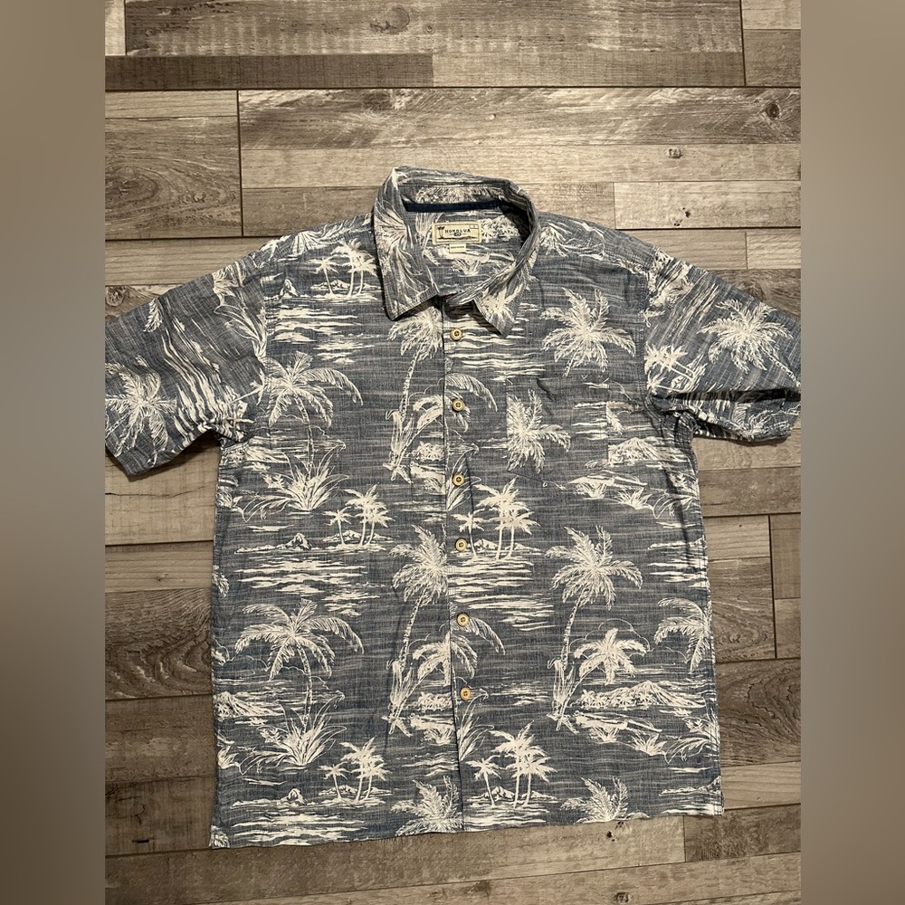 Vintage‎ Honolua Aloha Hawaiian Shirt Short Sleeve Tropical Palm Blue Size Large
